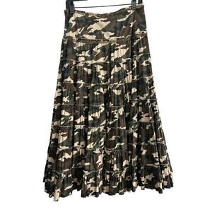 Flair Collection Women's Green Camouflage tiered Maxi Skirt Size Medium Y2K